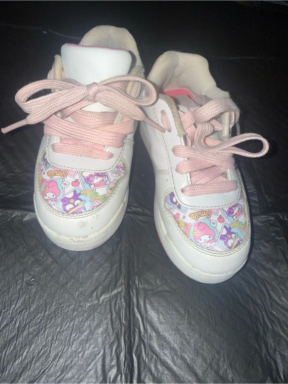 Kids White and Pink Patterned Lace-Up Sneakers